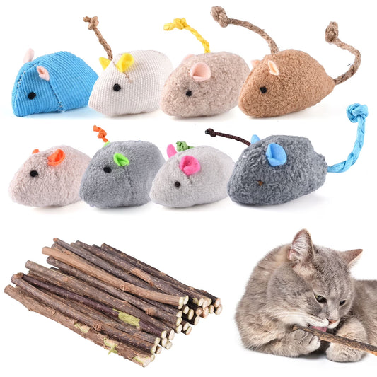 30 Pcs Silvervine Sticks for Cats, 8 Pcs Skitter Critters Cat Toy Catnip Mice, Natural Catnip Sticks Chew Sticks, Teeth Molar Chew Toys for Cat Kitten Kitty