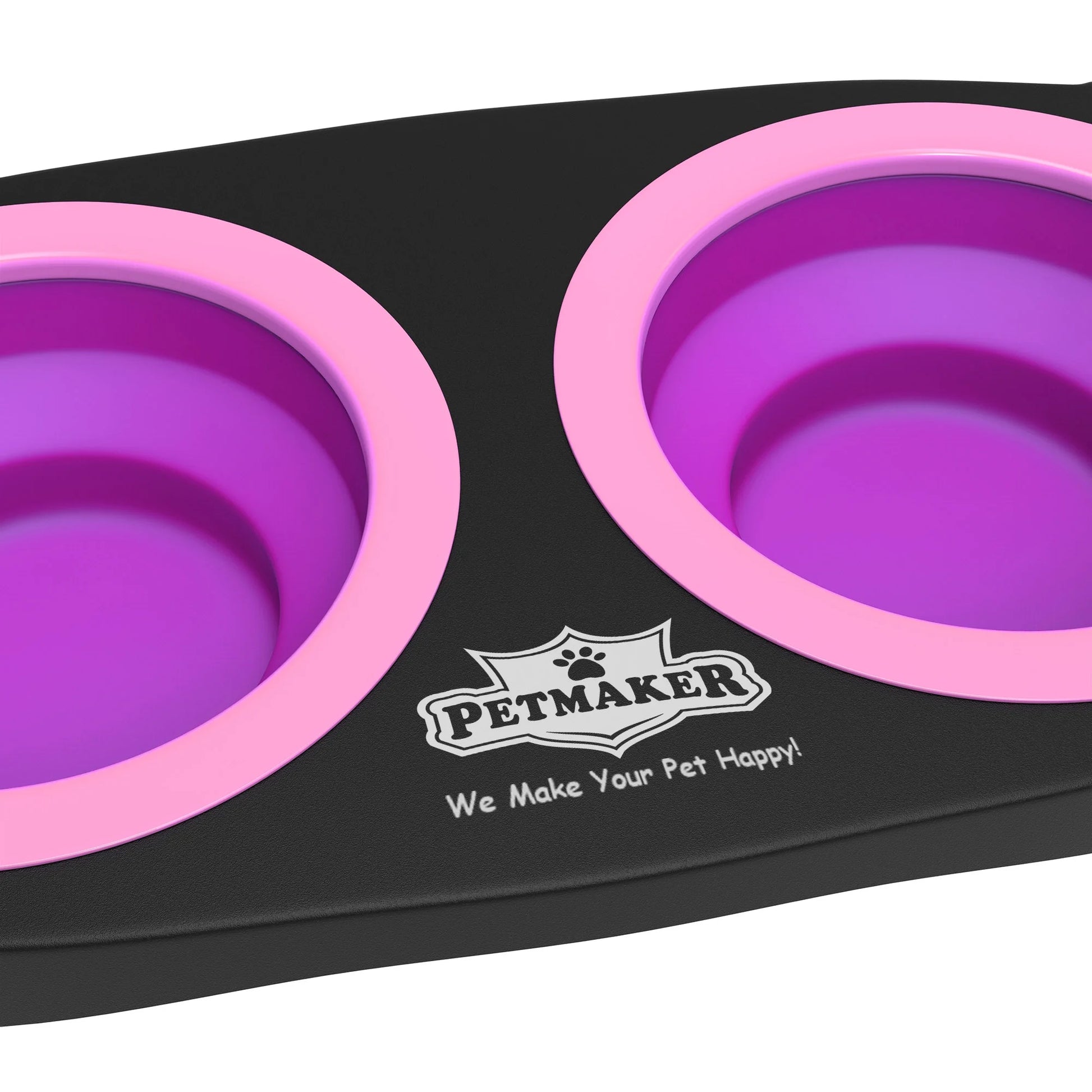 Elevated Pet Food Bowls with Non-Slip Collapsible Stand (Pink)