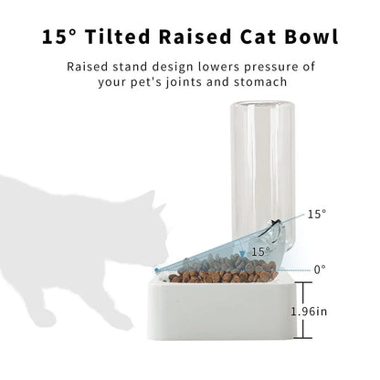 Tilted Raised Cat Food Bowl and Gravity Water Bottle with Feeding Mat