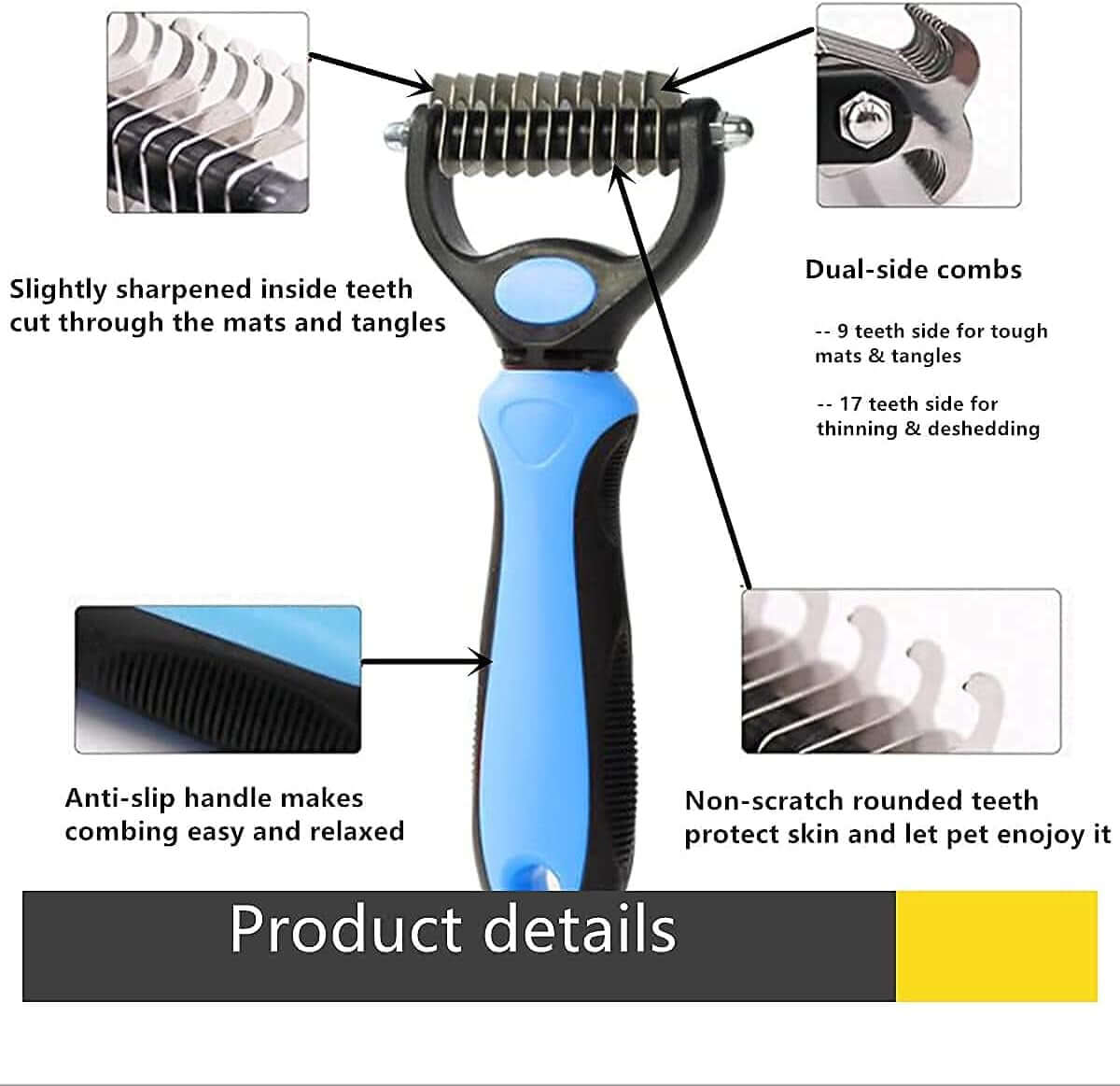 WB  Dog Grooming Rakes Grooming Brush Effectively Dematting Tool for Huskie