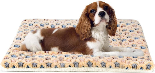 Dog Crate Pad - Ultra Soft Pet Bed with Cute Star Print, Washable Mat for Large Medium Small Dogs, Reversible Fleece Kennel Liner, Cat Bed 23 X 18 Inch Brown