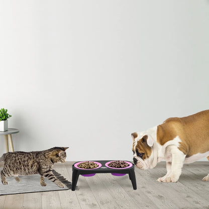 Elevated Pet Food Bowls with Non-Slip Collapsible Stand (Pink)