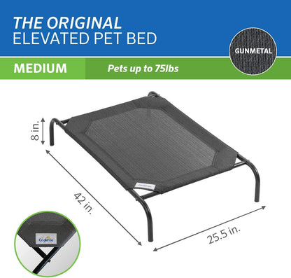 Original Elevated Dog Bed - Breathable Off-The-Ground Pet Bed with Cooling Fabric, Joint Relief & Moisture-Resistant Fabric, 100% Recyclable, Easy Clean, Gunmetal, Medium