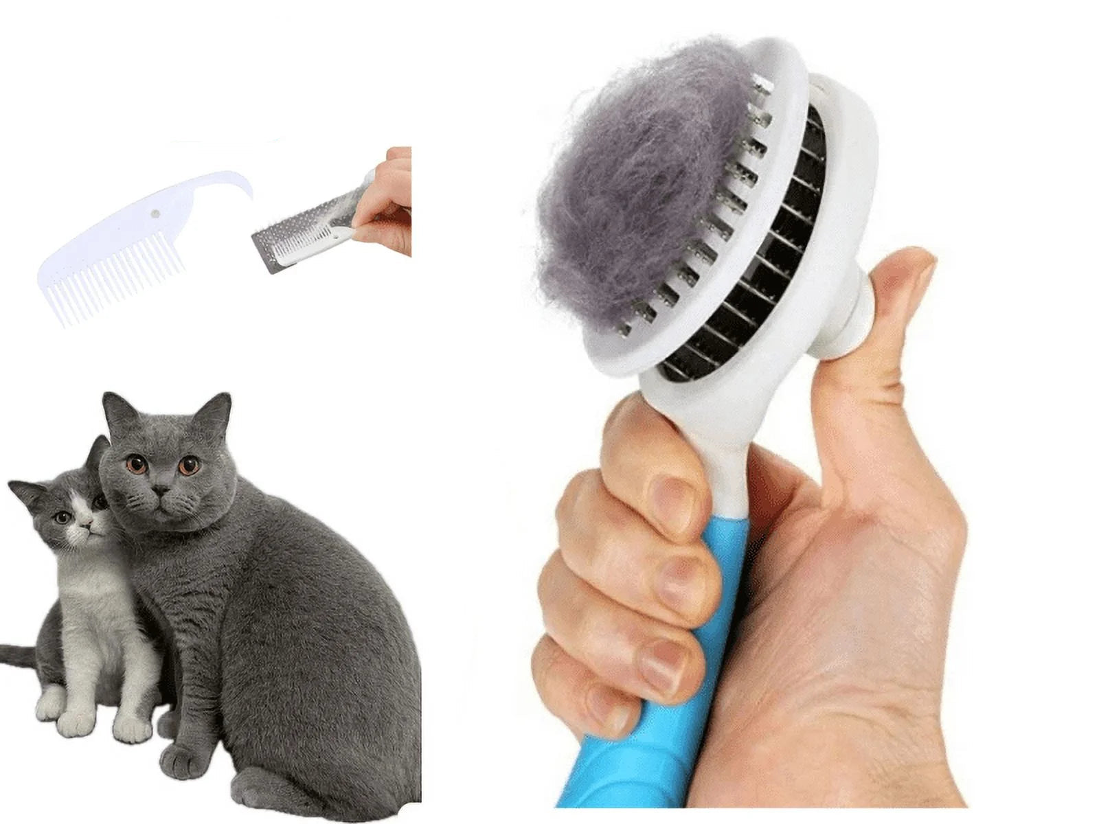 Dog & Cat Grooming Brush, Self Cleaning Slicker Brushes for Dogs Cats Pet Grooming Brush Tool Gently Removes Loose Undercoat, Mats Tangled Hair Slicker Brush for Pet with Flea Comb