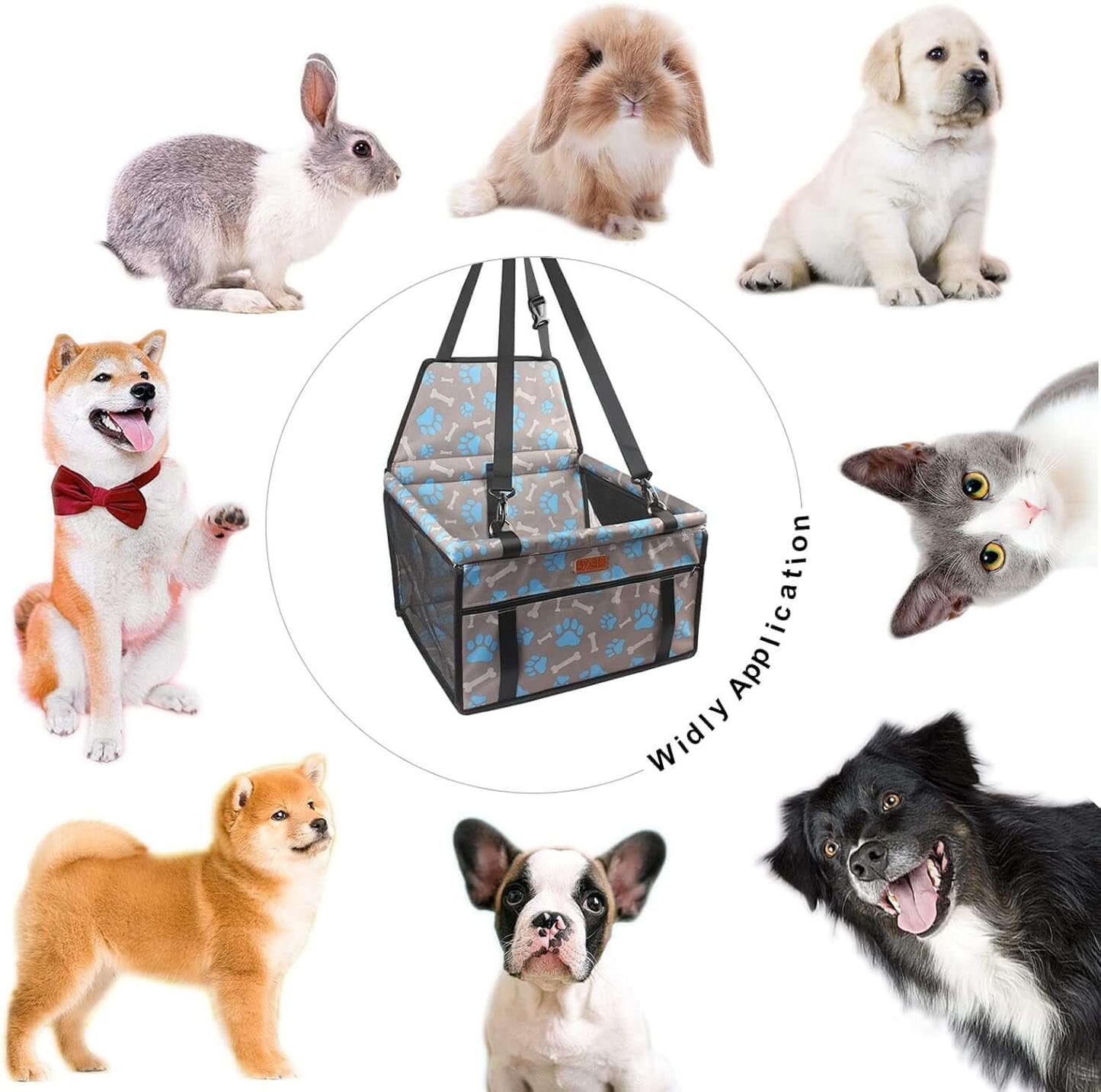 Pet Dog Booster Seat with Support Rod, Breathable & Foldable Car Basket, Suitable for Small & Medium Pets (Blue & Gray)