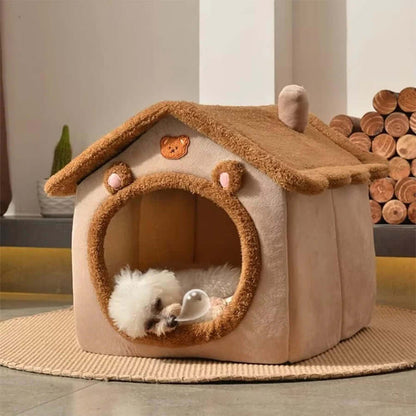 Foldable Pet House Removable Washable Cat House Puppy Cave Sofa Pet Bed House for Extra Small Dogs and Small Medium Cats Winter