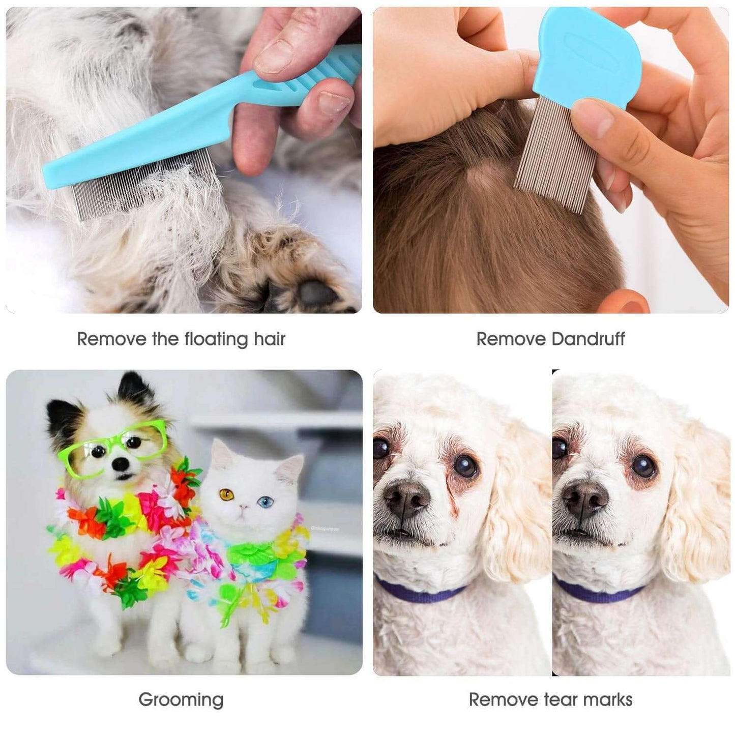 Cat & Dog Grooming Set - Fine Tooth Comb for Removing Dandruff Flakes & Hair (Blue)