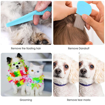 Cat & Dog Grooming Set - Fine Tooth Comb for Removing Dandruff Flakes & Hair (Blue)