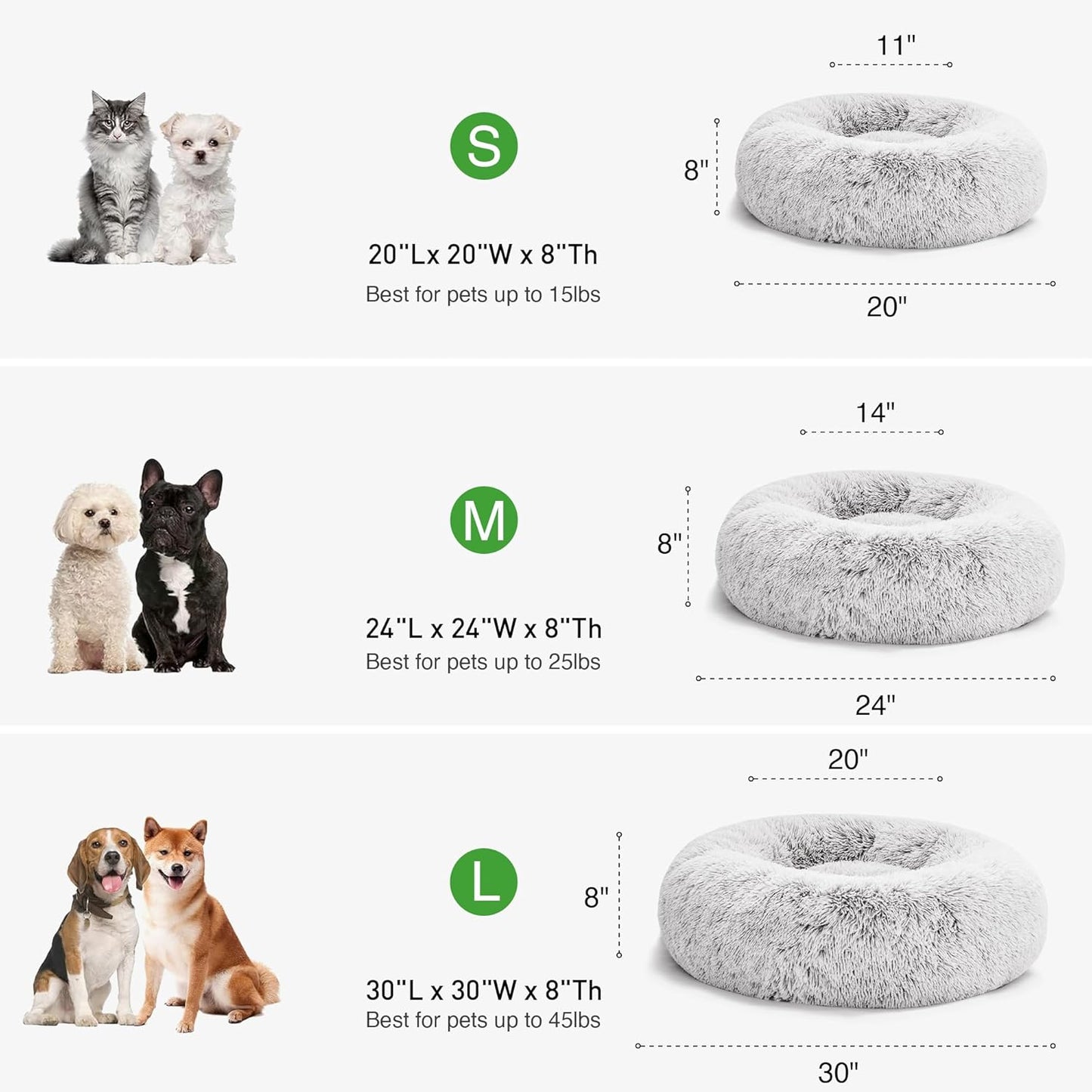 Calming Cat Bed for Indoor Cats,Anti-Anxiety Donut round Dog Bed,Fluffy Faux Fur Washable Pet Bed for Small Medium Dogs and Cats,Grey,24In