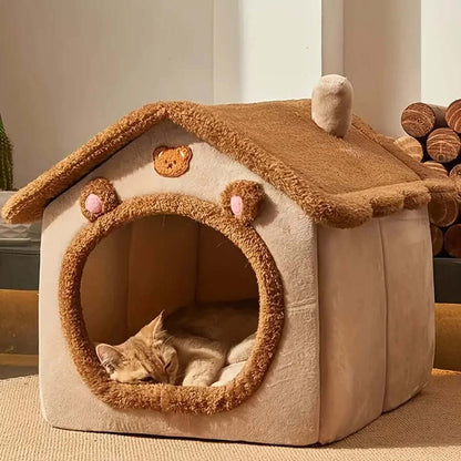 Foldable Pet House Removable Washable Cat House Puppy Cave Sofa Pet Bed House for Extra Small Dogs and Small Medium Cats Winter