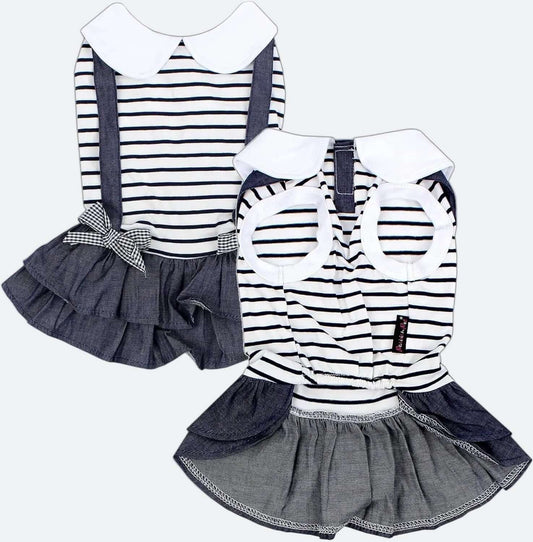 Preppy Girl Dress - Stylish Chambray Skirt Summer Outfit - Lightweight Sleeveless Overall for Large Dogs 2XL