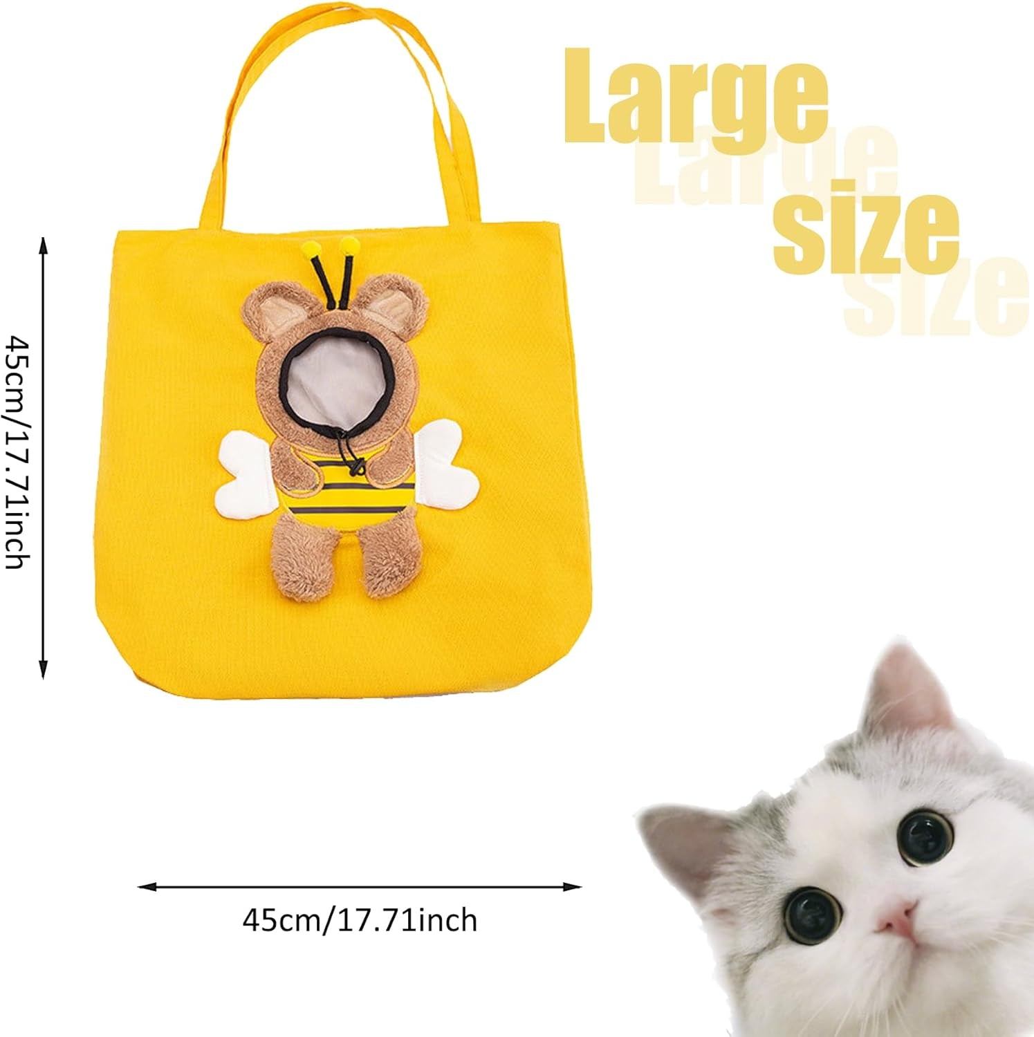 Bee-Shaped Show Head Pet Canvas Shaped Shoulder Bag，Pet Out Bag, Outcrop, Pet Out Shoulder Bag. (Bee-Large)