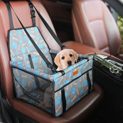 Pet Dog Booster Seat with Support Rod, Breathable & Foldable Car Basket, Suitable for Small & Medium Pets (Blue & Gray)