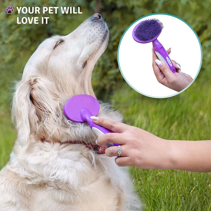 round Soft Bristle Hair Brush Pet Grooming Tool for Dogs & Cats, Purple