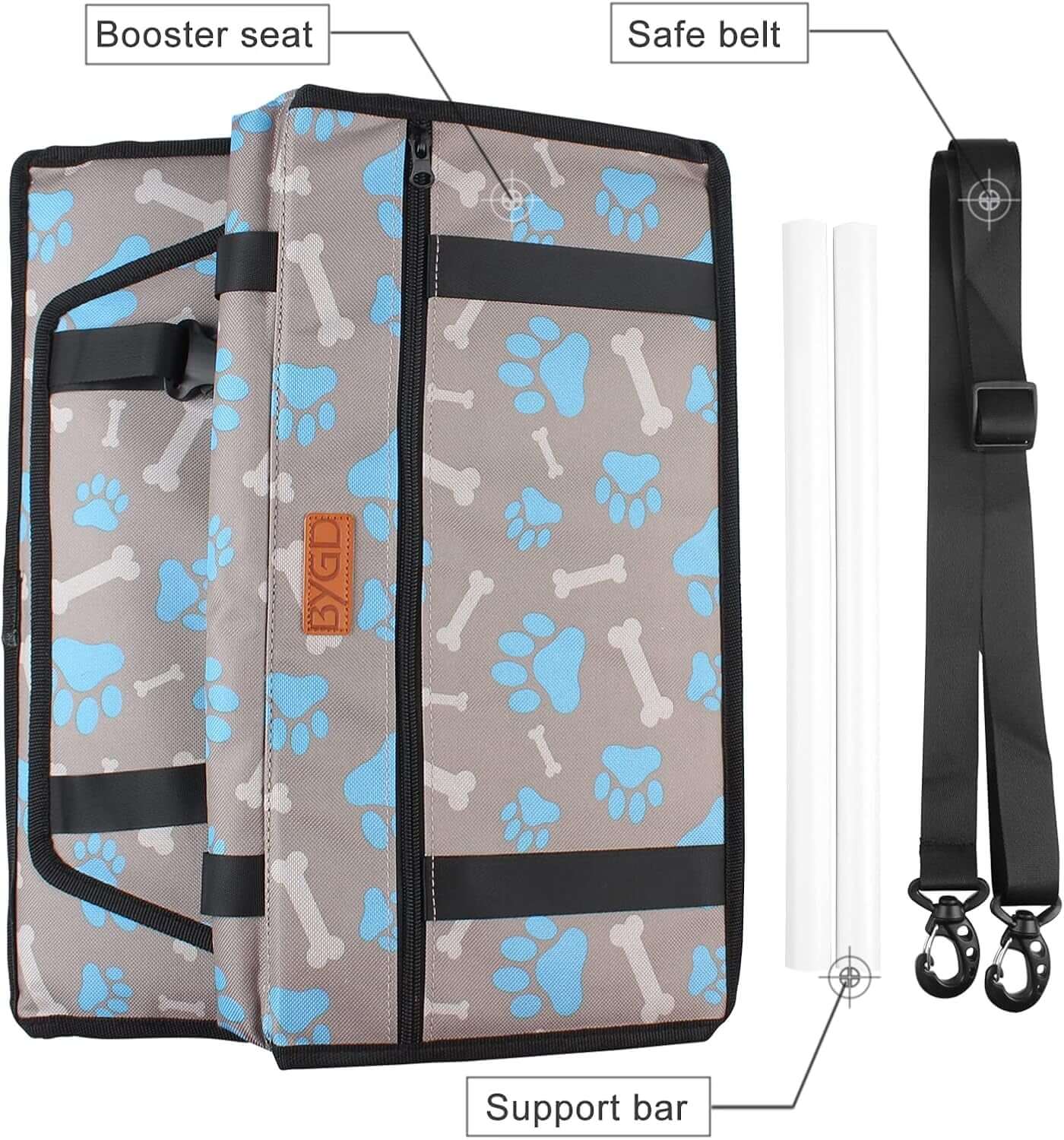 Pet Dog Booster Seat with Support Rod, Breathable & Foldable Car Basket, Suitable for Small & Medium Pets (Blue & Gray)