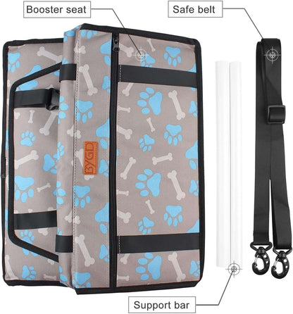 Pet Dog Booster Seat with Support Rod, Breathable & Foldable Car Basket, Suitable for Small & Medium Pets (Blue & Gray)