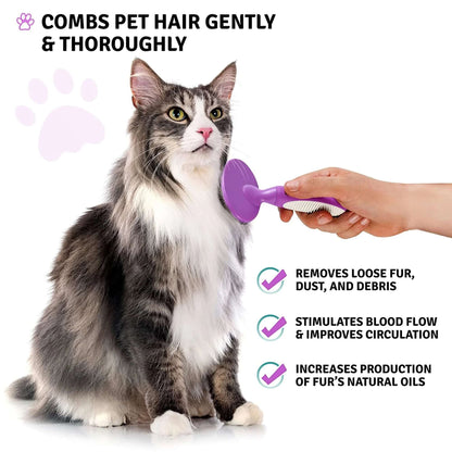 round Soft Bristle Hair Brush Pet Grooming Tool for Dogs & Cats, Purple