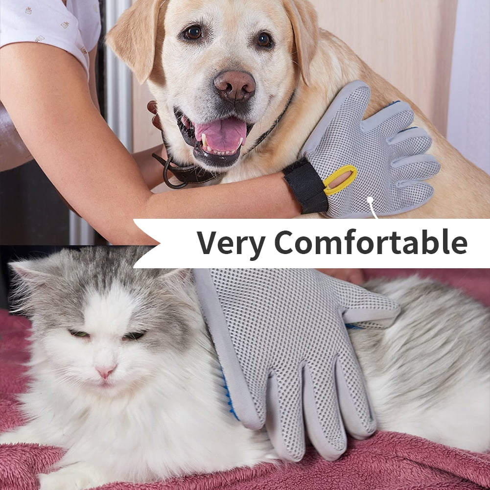 Soft Pet Grooming Gloves Hair Remover Deshedding for Cats, Dogs, Rabbits and Horses