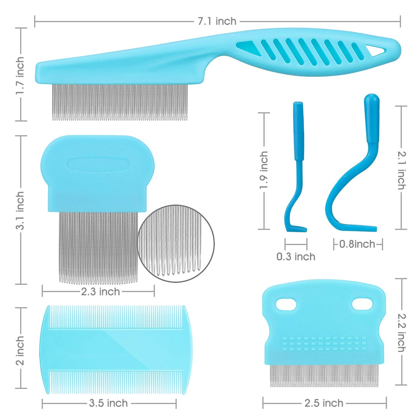 Cat & Dog Grooming Set - Fine Tooth Comb for Removing Dandruff Flakes & Hair (Blue)