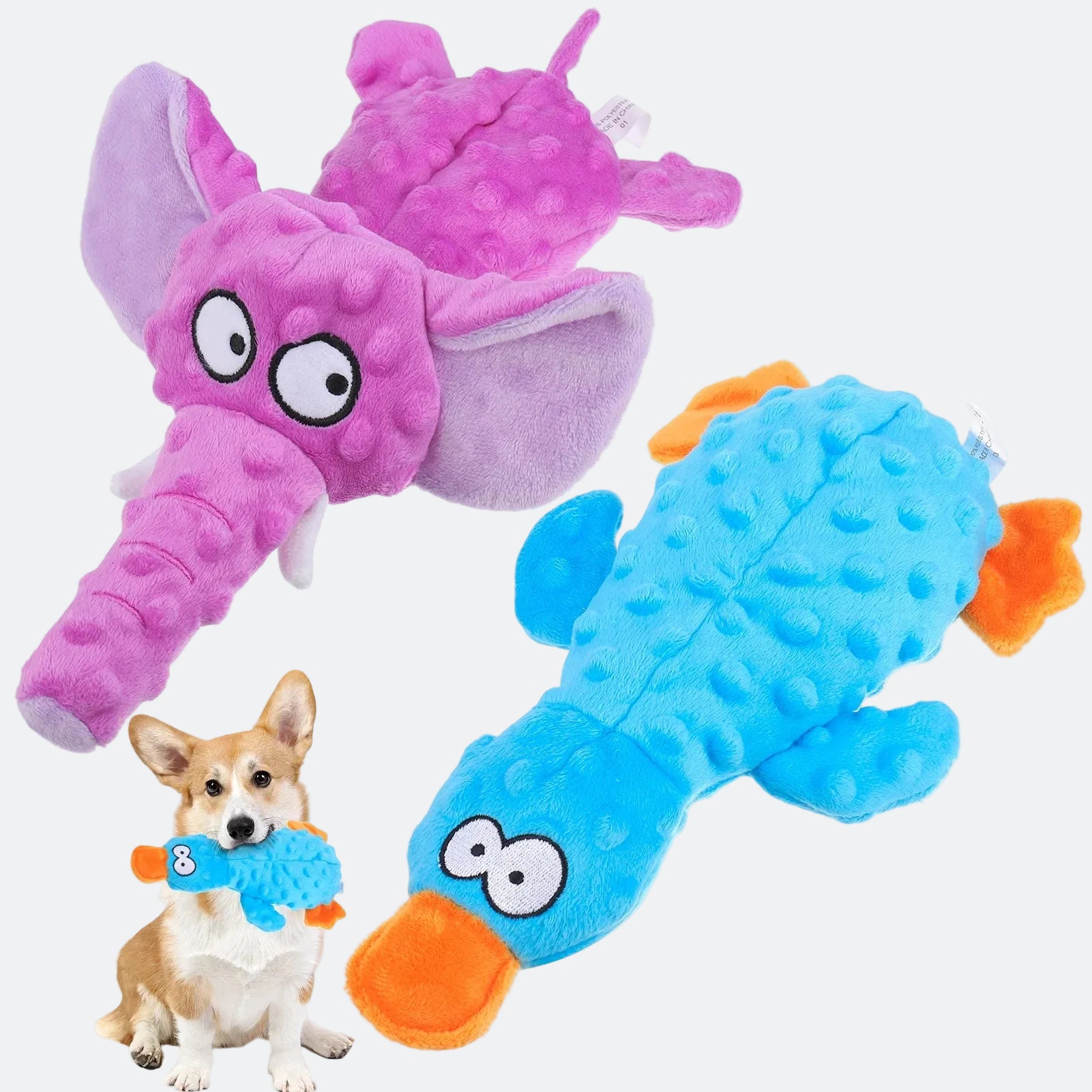 2 Pcs Squeaky Dog Toys, Stuffed Chew Crinkle Dog Toys, Tough Plush Pet Toys for Small Dogs Biting Training, Teething