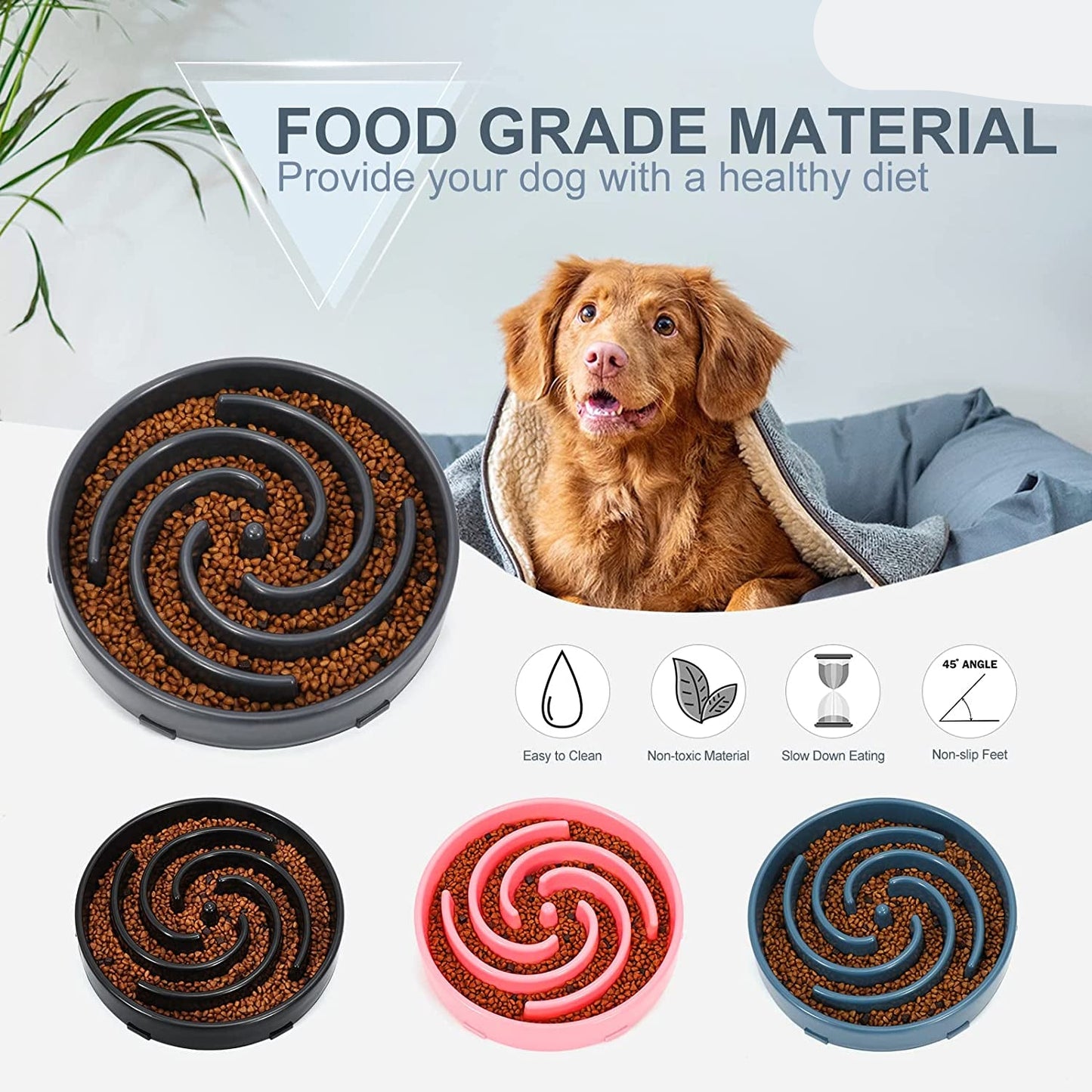 Slow Feeder Large Dog Bowls for Large Medium Dog Non Slip Maze Puzzle Bowl Pet Slower Food Feeding Dishes Interactive Bloat Stop Dog Bowl Preventing Choking Healthy Dog Bowl, Light Gray