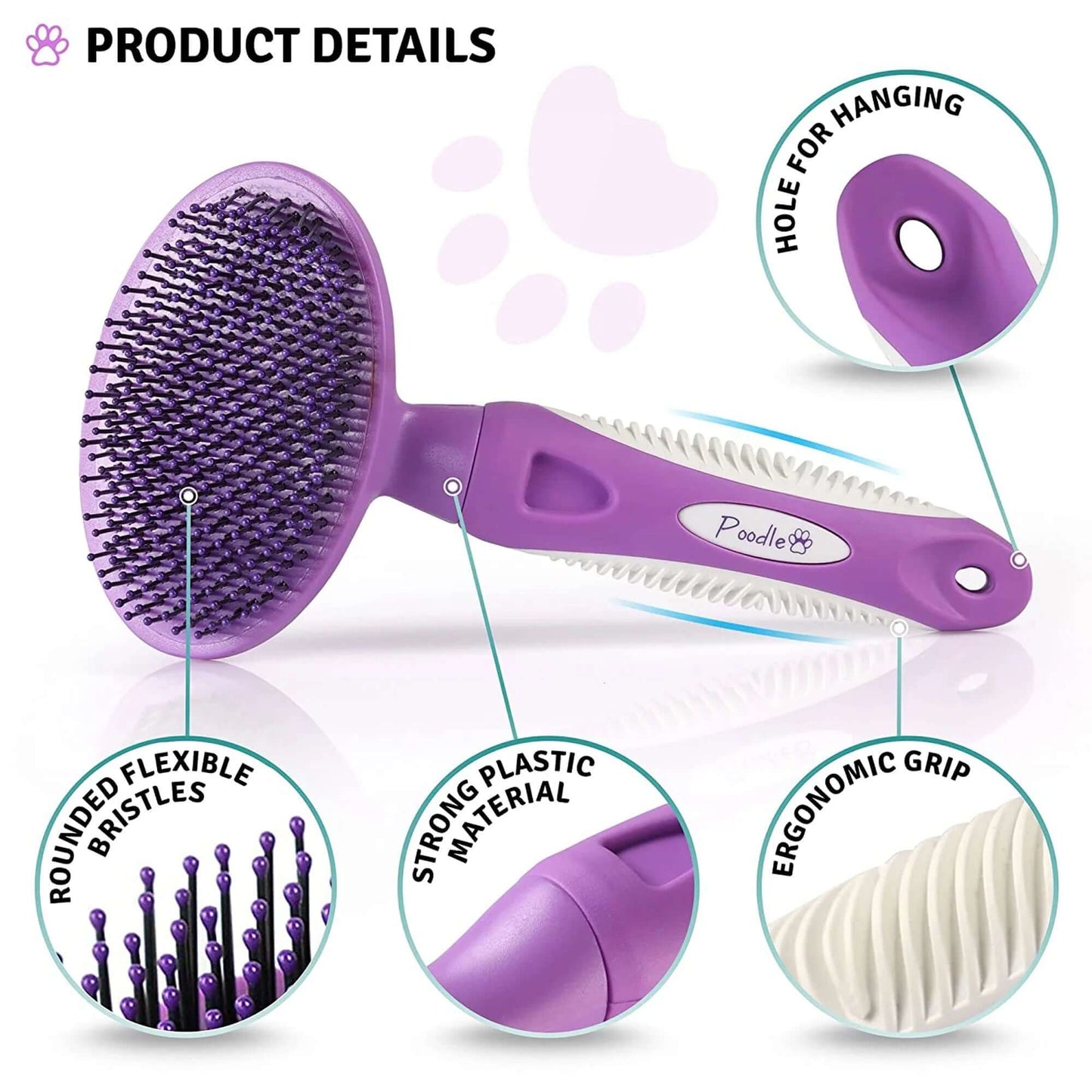round Soft Bristle Hair Brush Pet Grooming Tool for Dogs & Cats, Purple