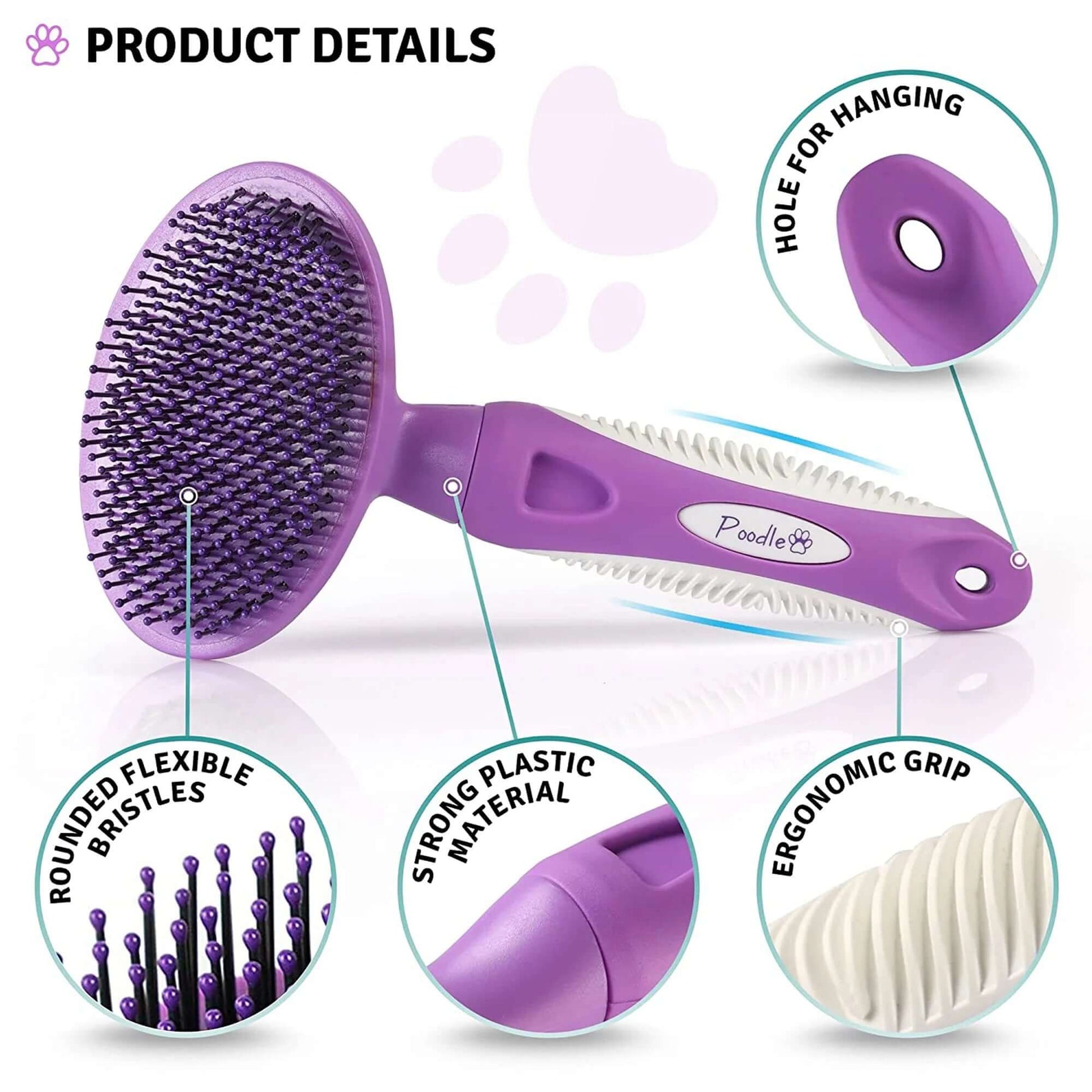round Soft Bristle Hair Brush Pet Grooming Tool for Dogs & Cats, Purple