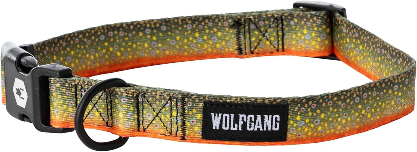 Wolfgang Heavy Duty, Adjustable Dog Collar with Quick Release Nylon Buckle for Walking & Training, Brooktrout Print, Small