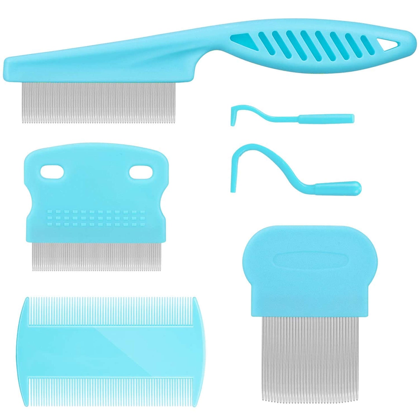 Cat & Dog Grooming Set - Fine Tooth Comb for Removing Dandruff Flakes & Hair (Blue)