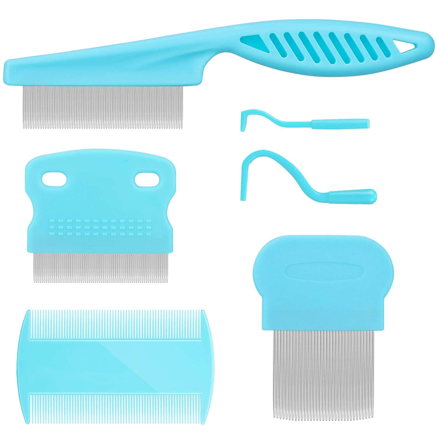 Cat & Dog Grooming Set - Fine Tooth Comb for Removing Dandruff Flakes & Hair (Blue)