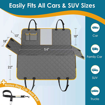 Dog Seat Cover – Waterproof & Nonslip Hammock for Dogs with Mesh Window & Seat Belt