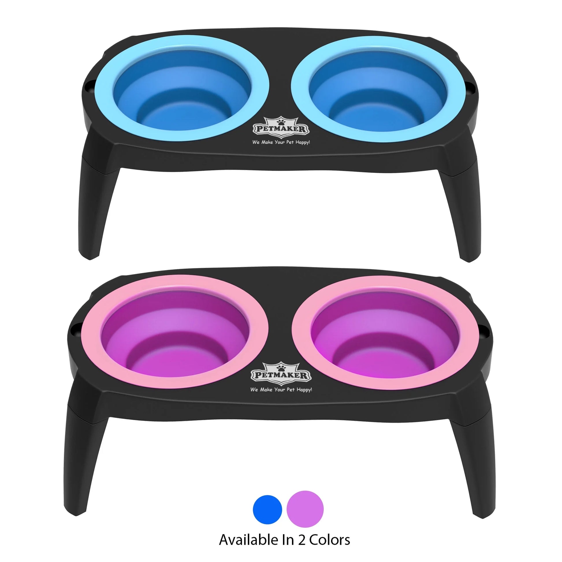 Elevated Pet Food Bowls with Non-Slip Collapsible Stand (Pink)